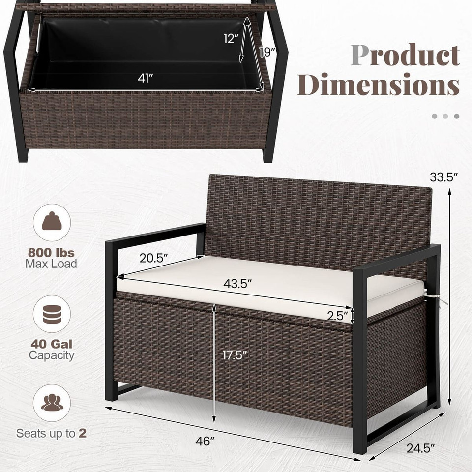 Rattan Loveseat with Inclined Backrest and Under-Seat Storage product image