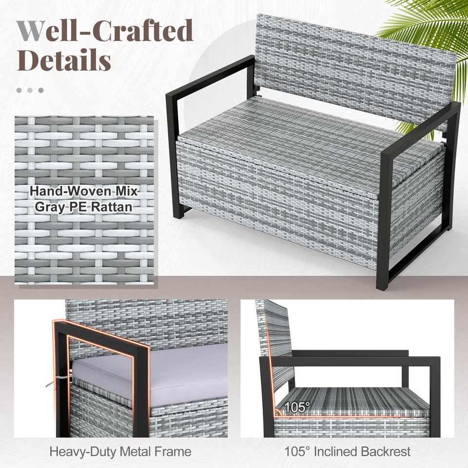Rattan Loveseat with Inclined Backrest and Under-Seat Storage product image