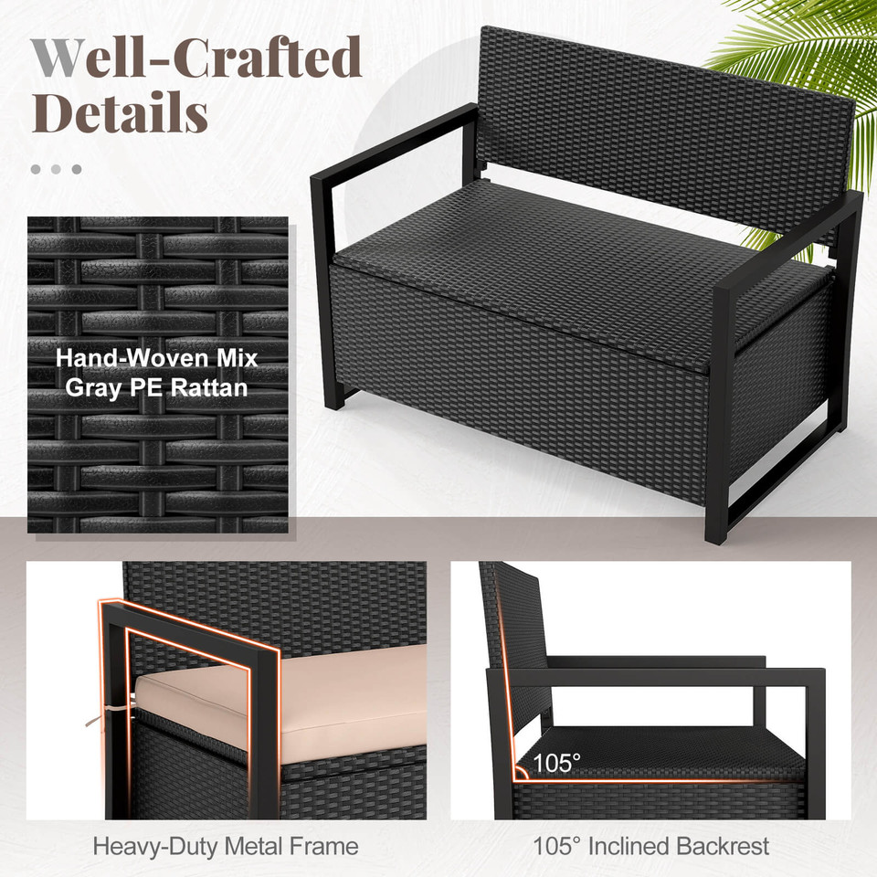 Rattan Loveseat with Inclined Backrest and Under-Seat Storage product image