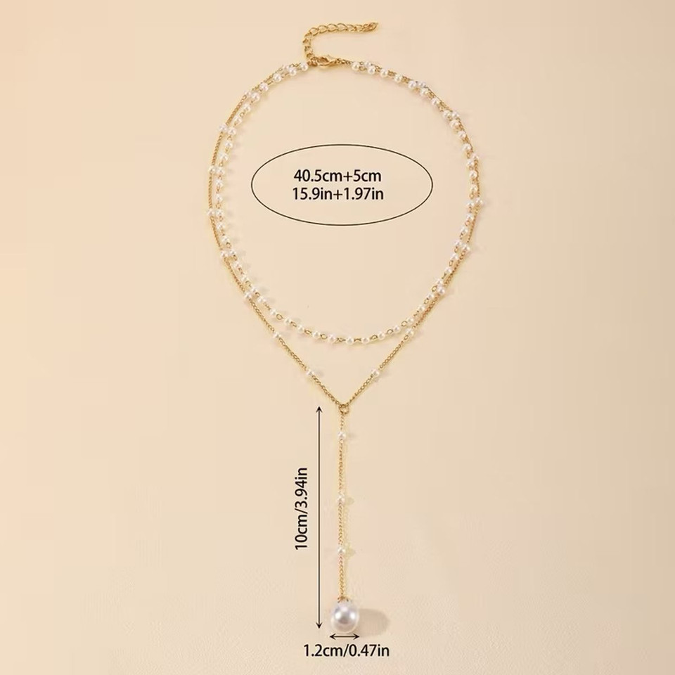 Women‘s Vintage Layered Choker Pearl Lariat Necklace product image