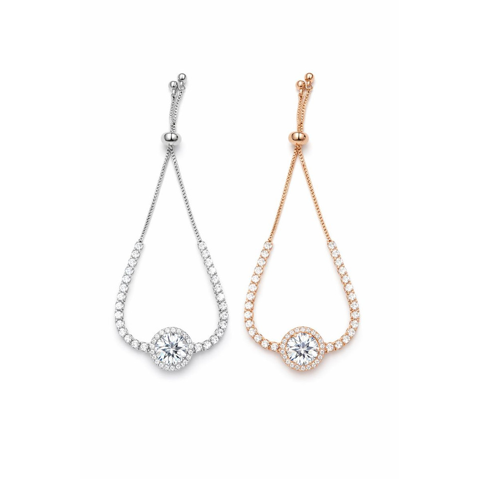 18K Gold Plated Adjustable Halo CZ Slider Bracelet product image