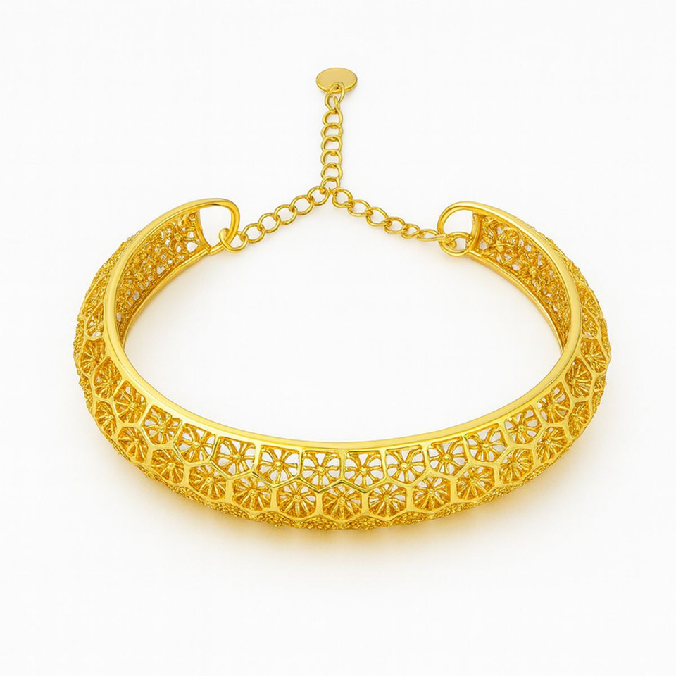 Gold-Plated Floral Filigree Bangle Bracelet product image