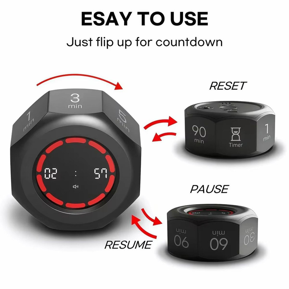 Visual Flip Timer Gravity Sensor Countdown Timer For Study Learning Kitchen Fitness Pomodoro Time Management Tool Color Black product image