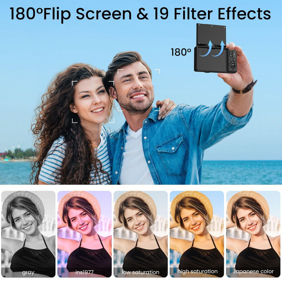 75MP Digital Camera 5K Video Vlogging YouTube Photography Flip Screen 18X Zoom Gift for Teens Color Black With Dual Batteries product image