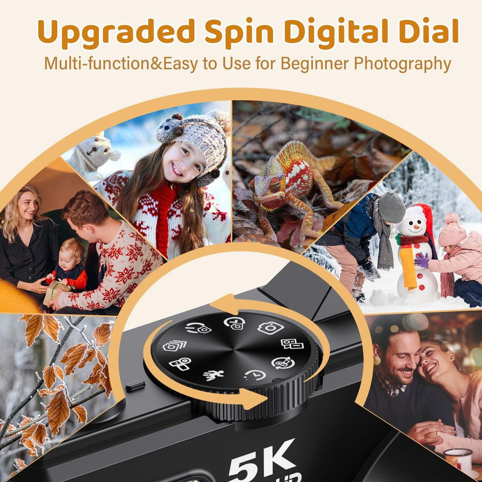 75MP Digital Camera 5K Video Vlogging YouTube Photography Flip Screen 18X Zoom Gift for Teens Color Black With Dual Batteries product image
