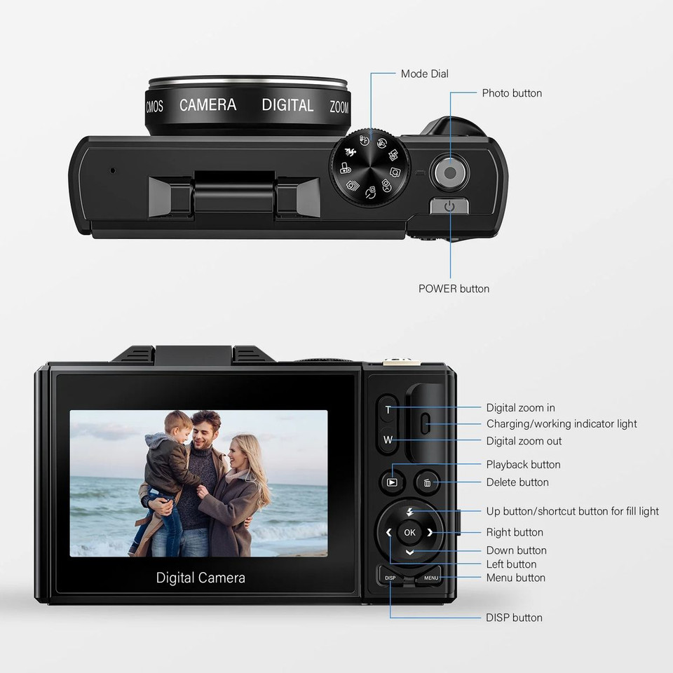 64MP Digital Camera 4K Video Vlogging YouTube Photography Flip Screen 18X Zoom Gift for Teens Color Black With Dual Batteries product image