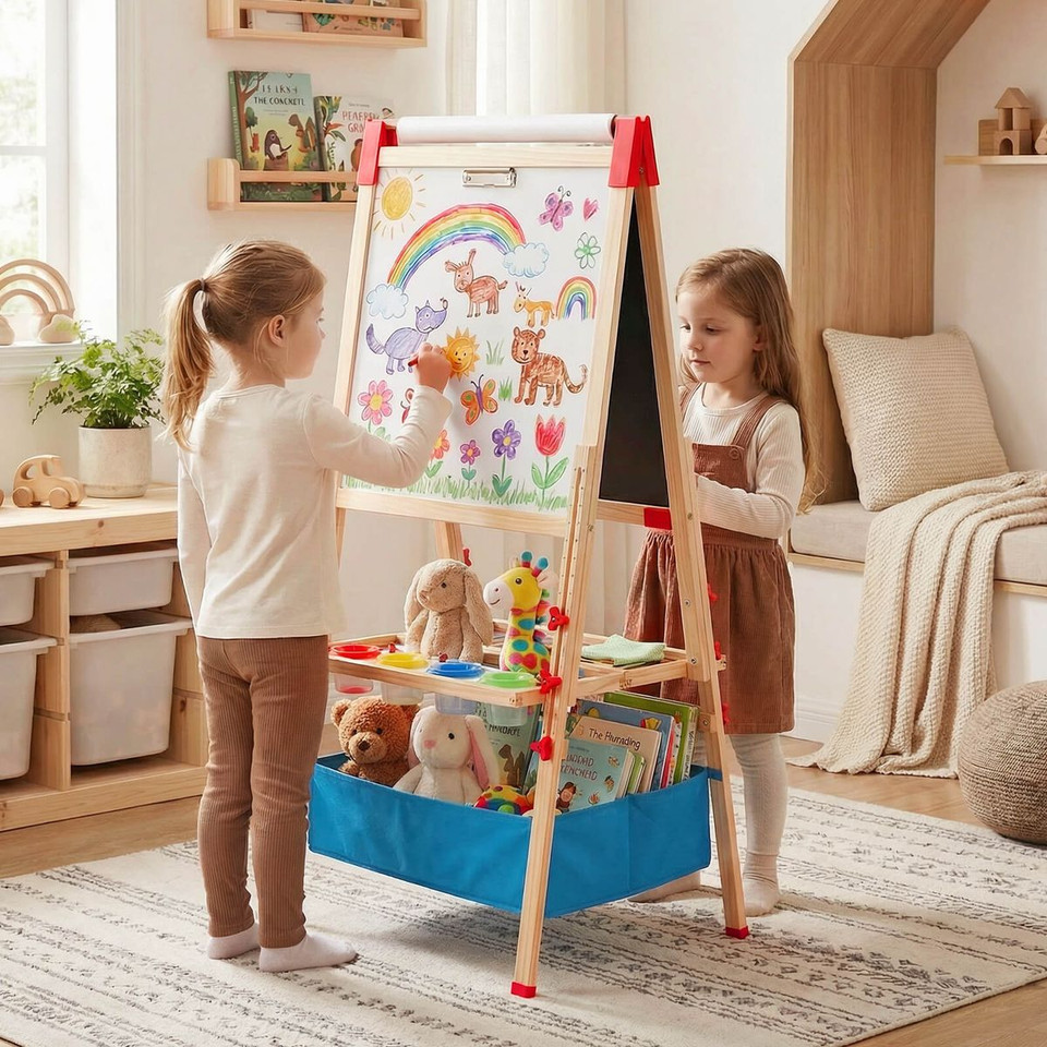 3-in-1 Height Adjustable Magnetic Whiteboard and Chalkboard product image