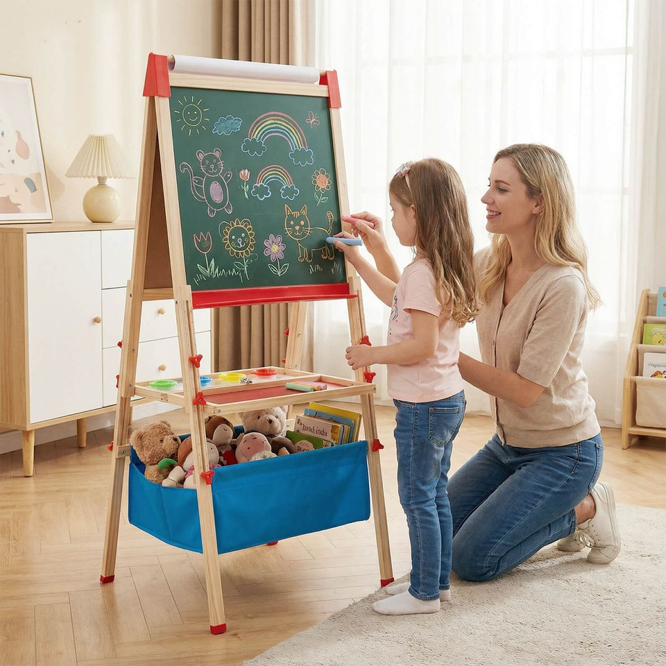 3-in-1 Height Adjustable Magnetic Whiteboard and Chalkboard product image