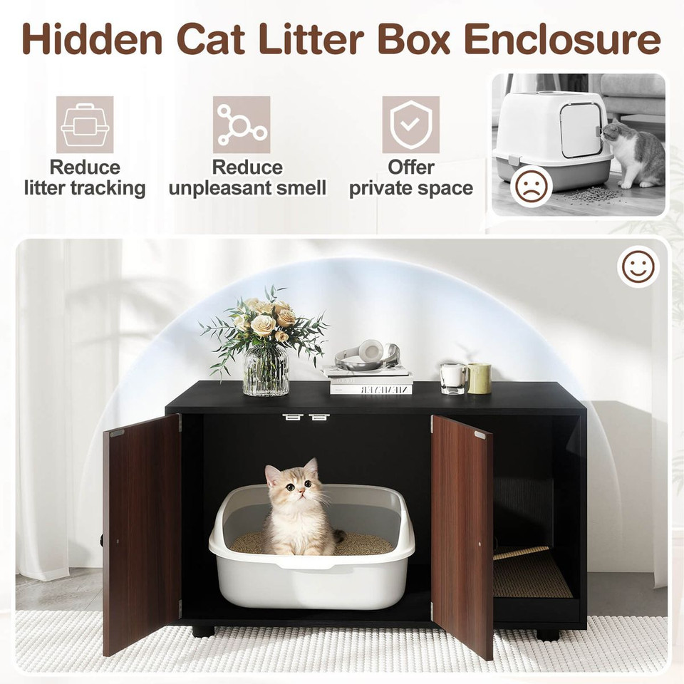 Wooden Cat Litter Box Enclosure with Scratching Board product image