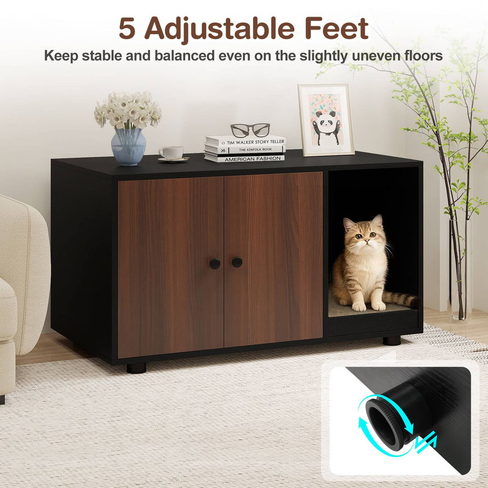 Wooden Cat Litter Box Enclosure with Scratching Board product image