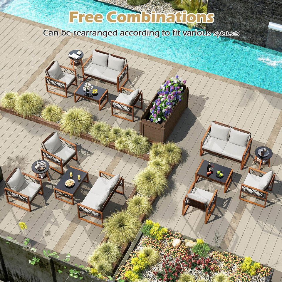 5-Piece PE Wicker Patio Furniture Set with Acacia Wood Frame product image