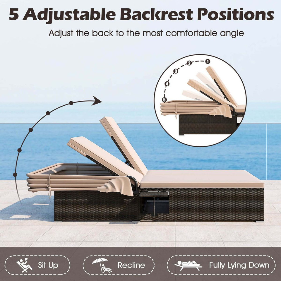 2-Person Rattan Lounge Bed with Retractable Canopy  product image