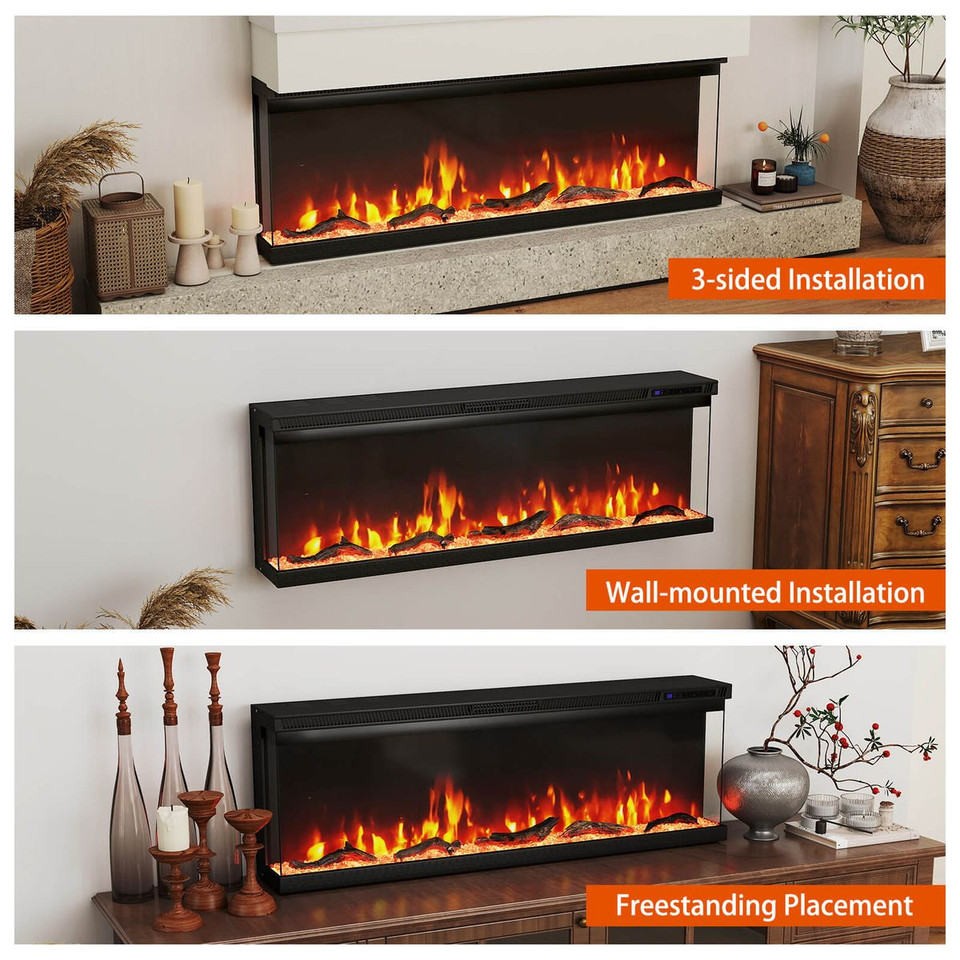 50" 3-Sided Electric Fireplace with 12 Flame Colors product image
