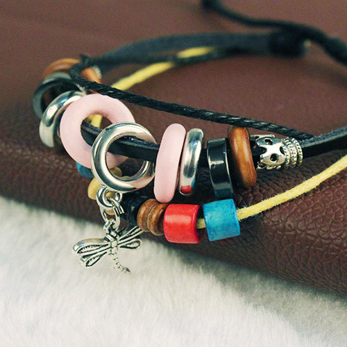 Dragonfly Pendant Leather Charm Bracelet product image
