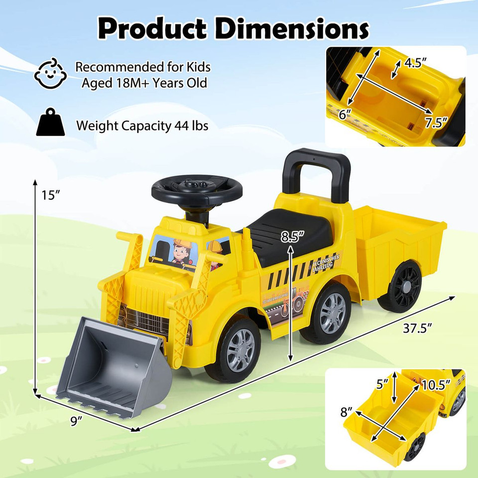 2-in-1 Ride on Excavator with Detachable Trailer Shovel product image