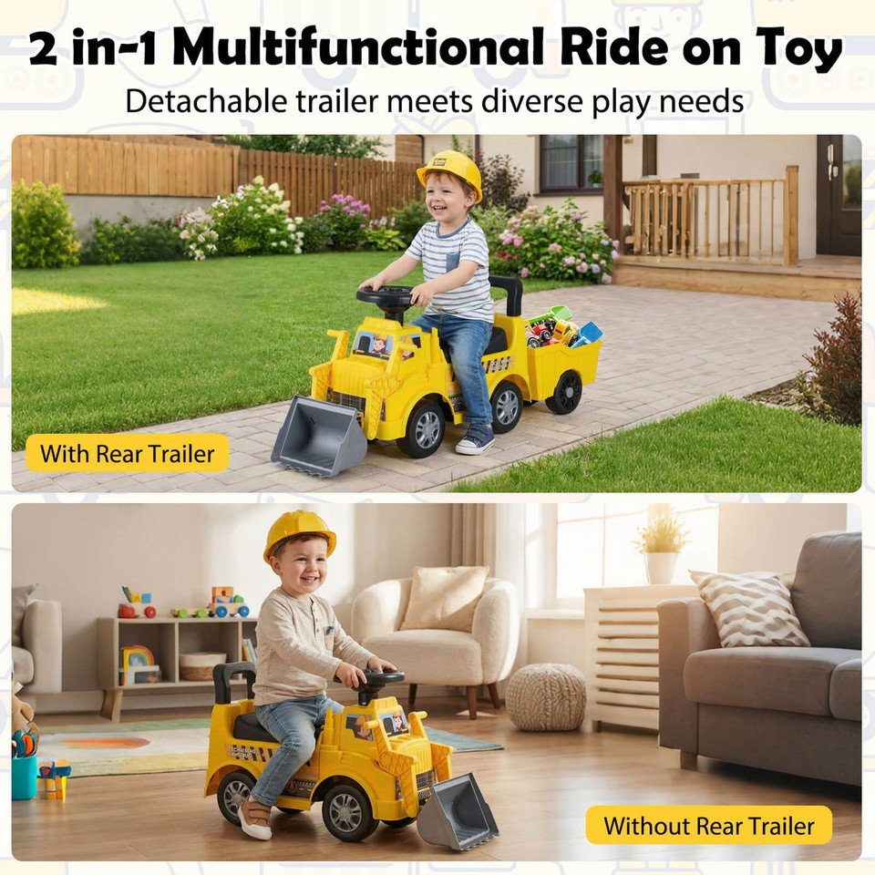 2-in-1 Ride on Excavator with Detachable Trailer Shovel product image