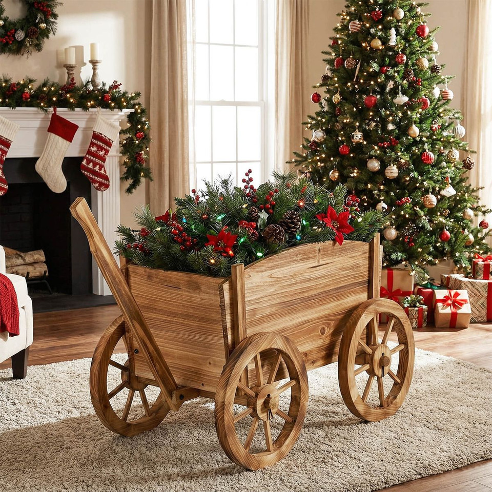 Rustic Wood Wagon Planter (1 or 2-Pack) product image
