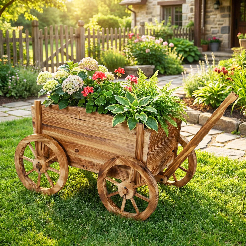 Rustic Wood Wagon Planter (1 or 2-Pack) product image