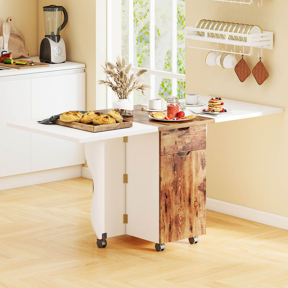 Foldable Rolling Dining Table with Drawers and Cabinets product image
