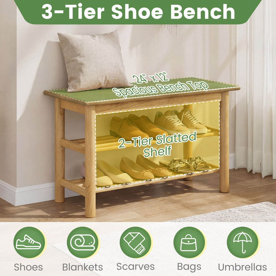 3-Tier Freestanding Shoe Rack Bench product image
