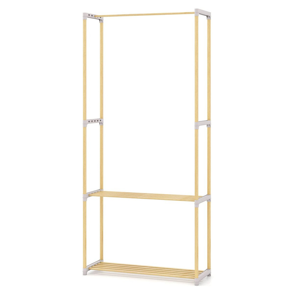 Pine Wood Clothes Rack with 2-Tier Open Storage Shelf product image