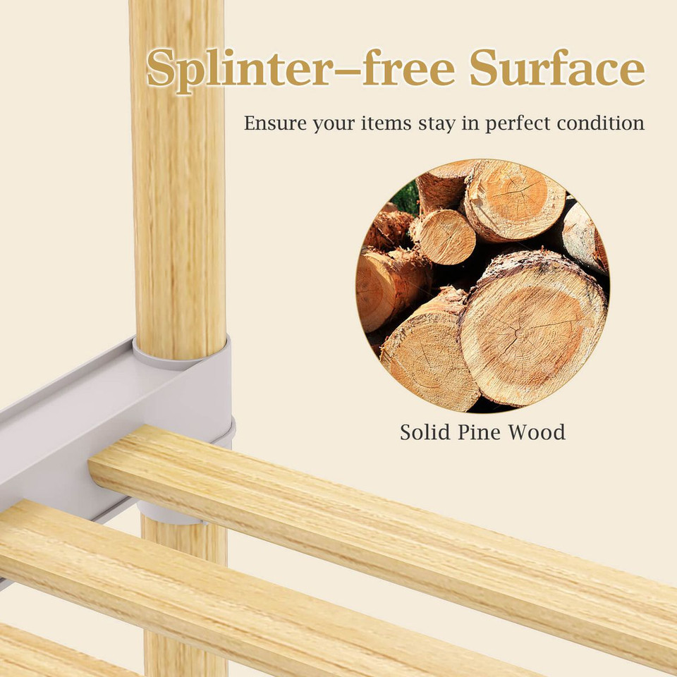Pine Wood Clothes Rack with 2-Tier Open Storage Shelf product image
