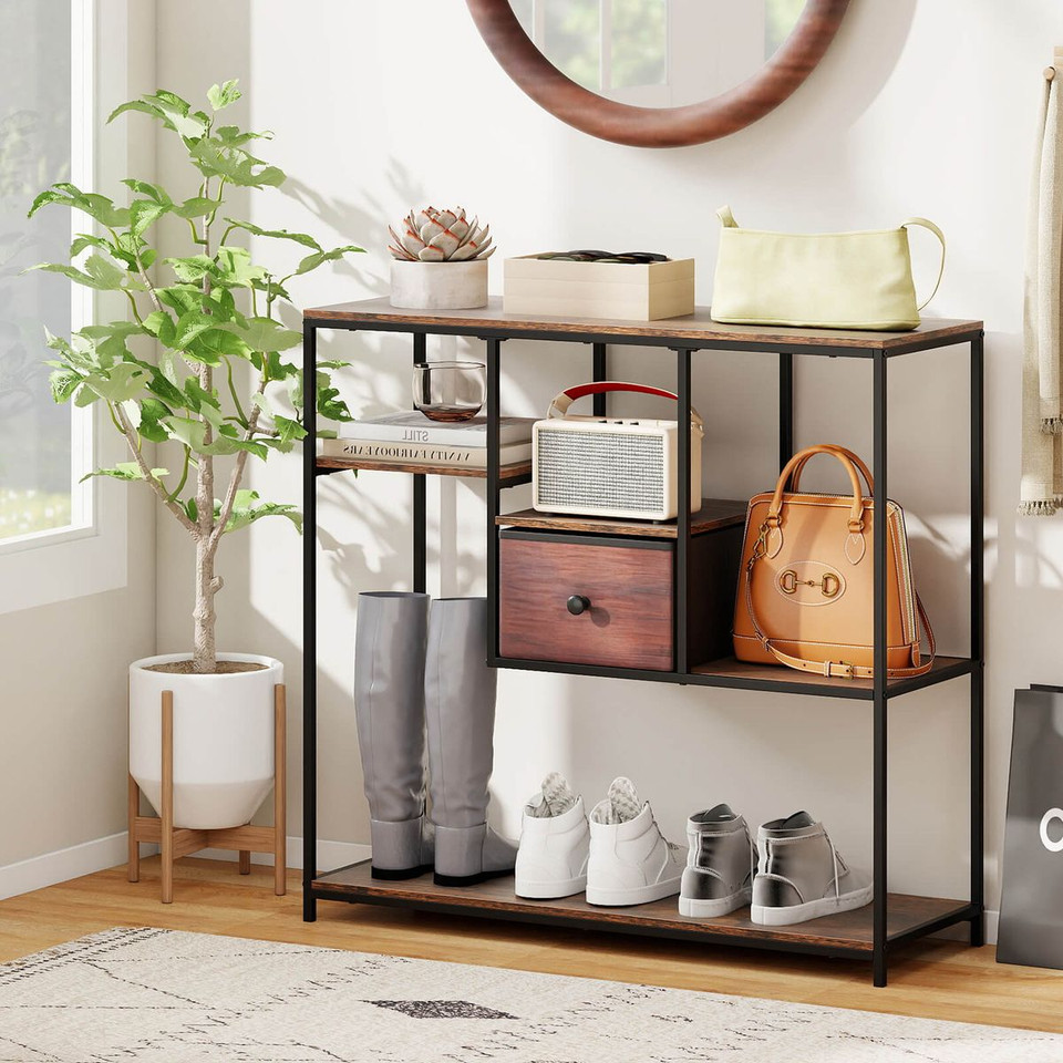 40" Console Table with Drawer and 4-Tier Shelf product image
