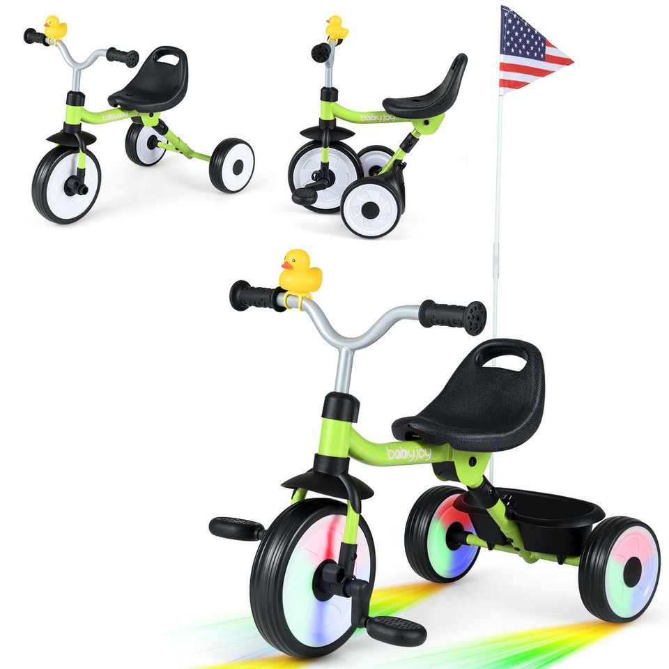 3-in-1 Kids Tricycle with Lighted Wheels and Basket product image