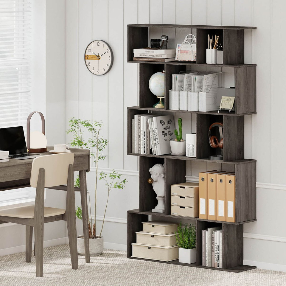 5-Tier Geometric Bookshelf with Open Shelves product image