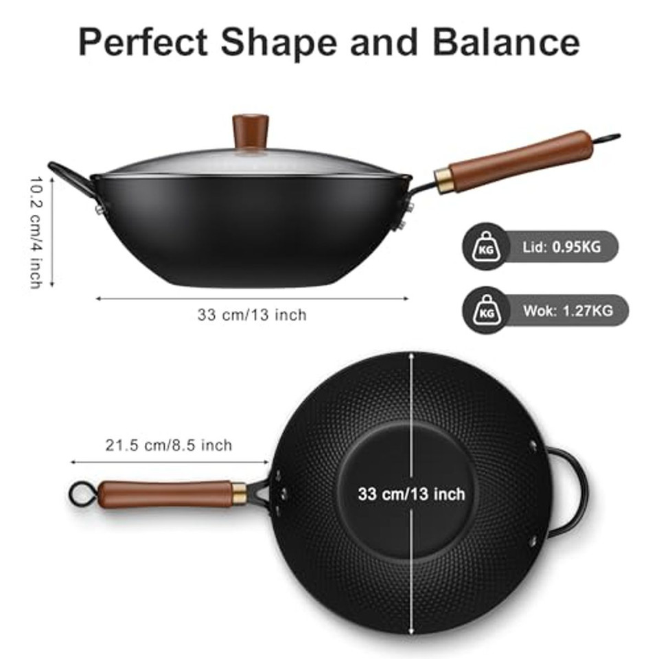 Todlabe Nonstick Carbon Steel Wok Pan with Glass Cover product image