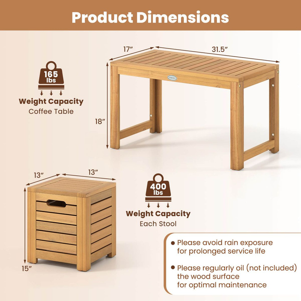 Patio Rectangular Table and Stools (3 Piece Set) product image