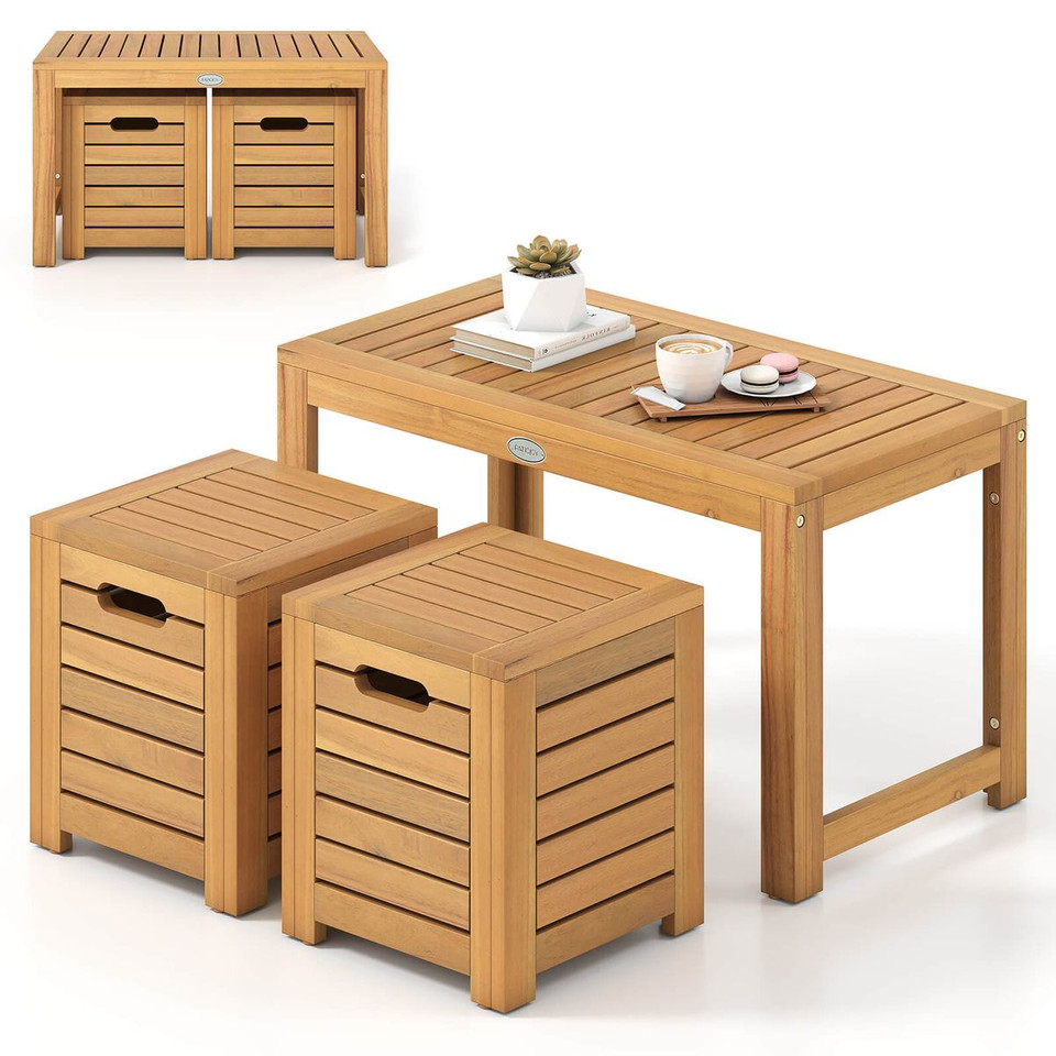 Patio Rectangular Table and Stools (3 Piece Set) product image