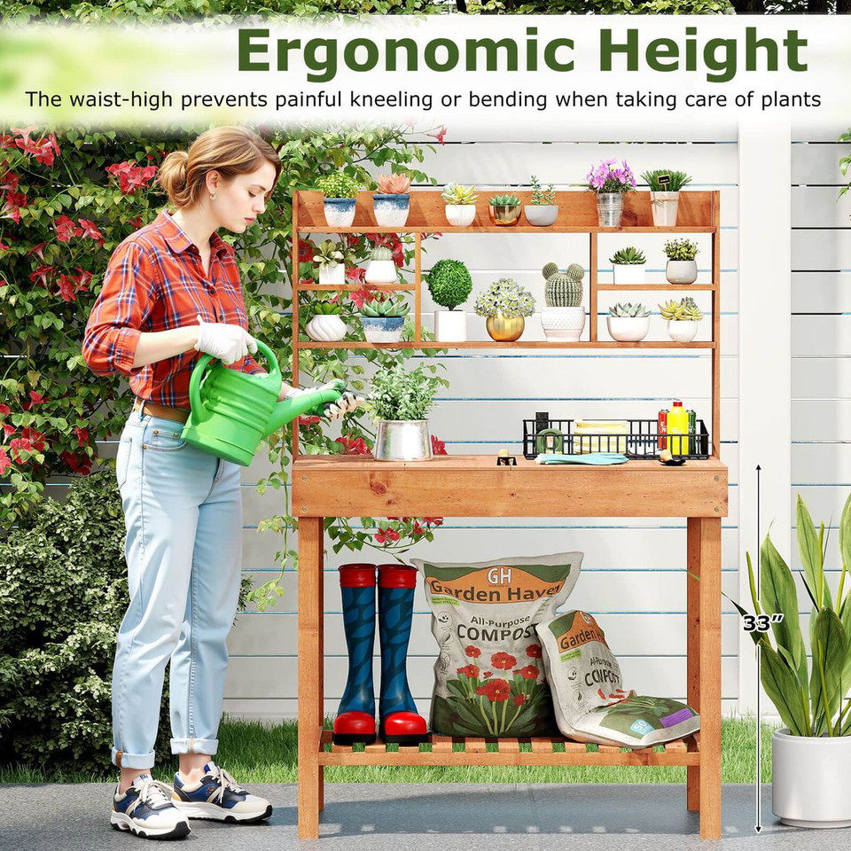 Pine Potting Bench with Hidden Storage Compartment product image