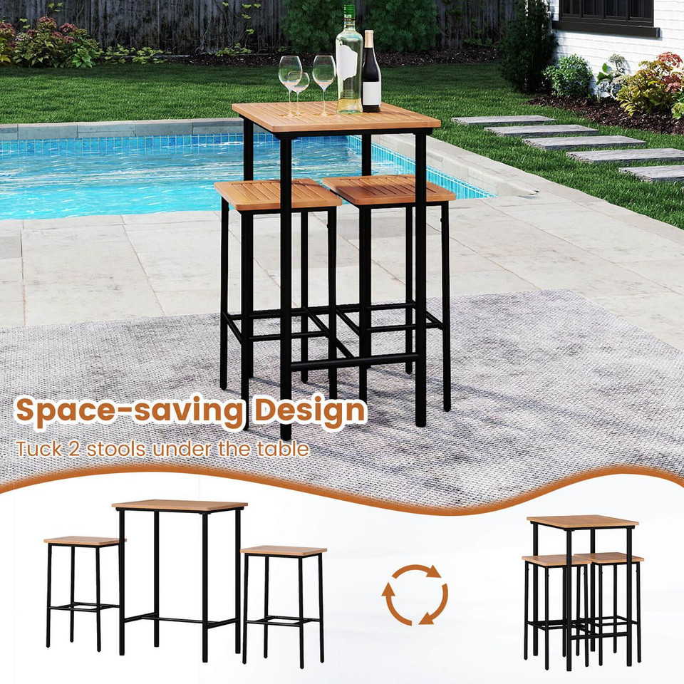 3-Piece Acacia Wood Patio Bar Set product image