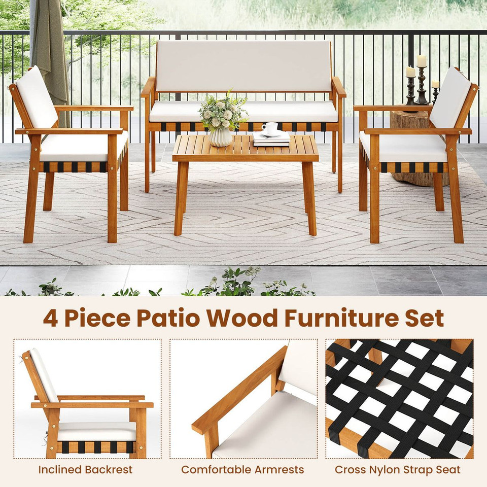 4-Piece Wood Furniture Set with Coffee Table and Cushions product image