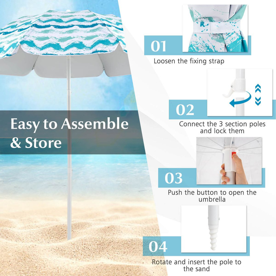 4-Piece Beach Umbrella Set with 2 Chairs and Picnic Blanket product image