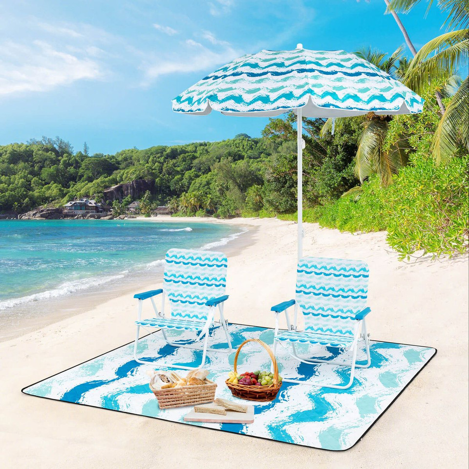 4-Piece Beach Umbrella Set with 2 Chairs and Picnic Blanket product image