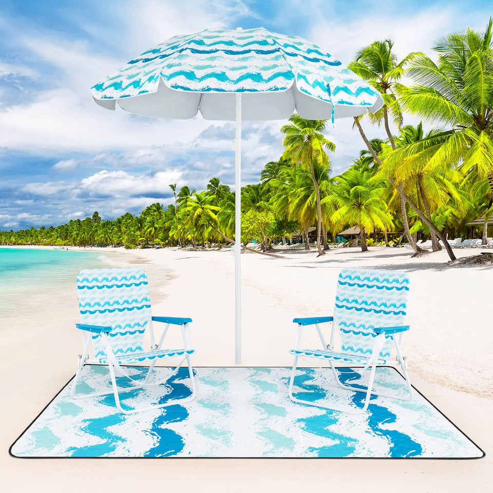 4-Piece Beach Umbrella Set with 2 Chairs and Picnic Blanket product image