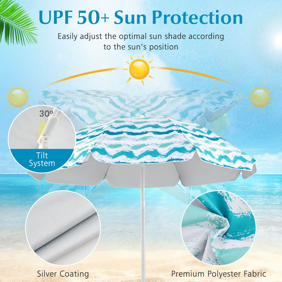 4-Piece Beach Umbrella Set with 2 Chairs and Picnic Blanket product image
