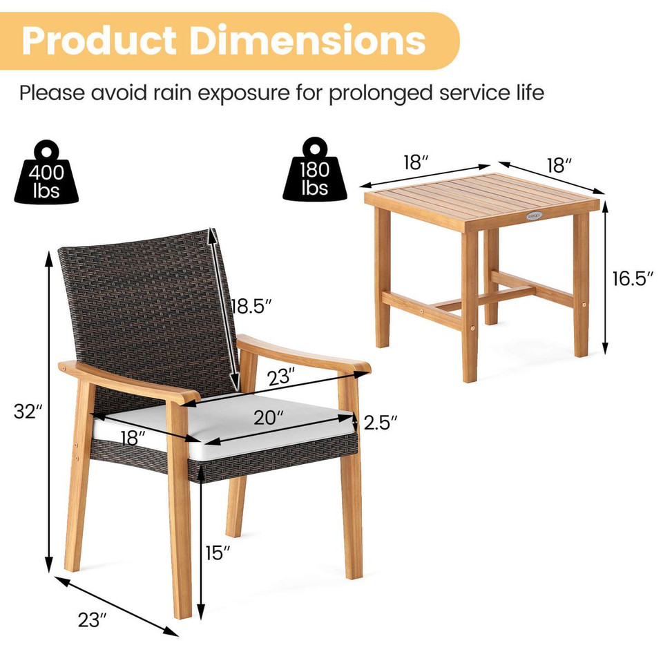 3-Piece Patio PE Wicker Furniture Set with Coffee Table product image