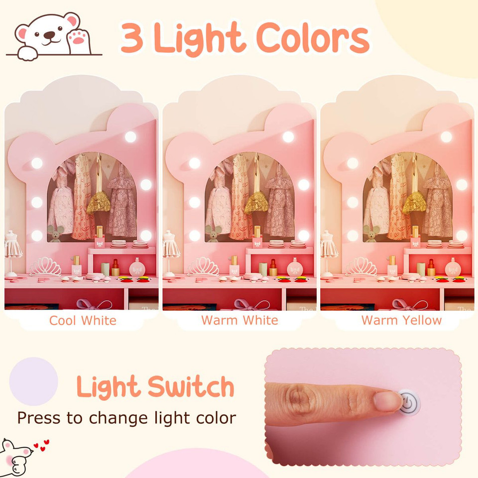 Kids Vanity with 3-Color Lights and 2 Open Compartments product image