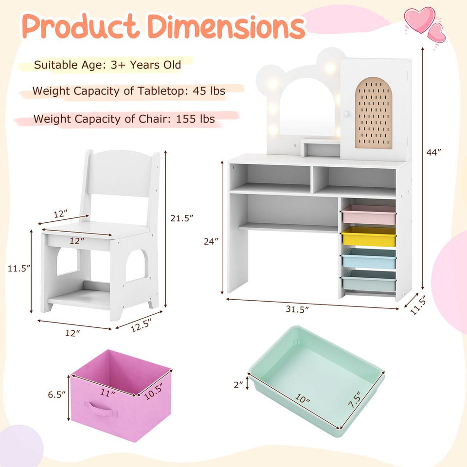 Kids Vanity with 3-Color Lights and 2 Open Compartments product image