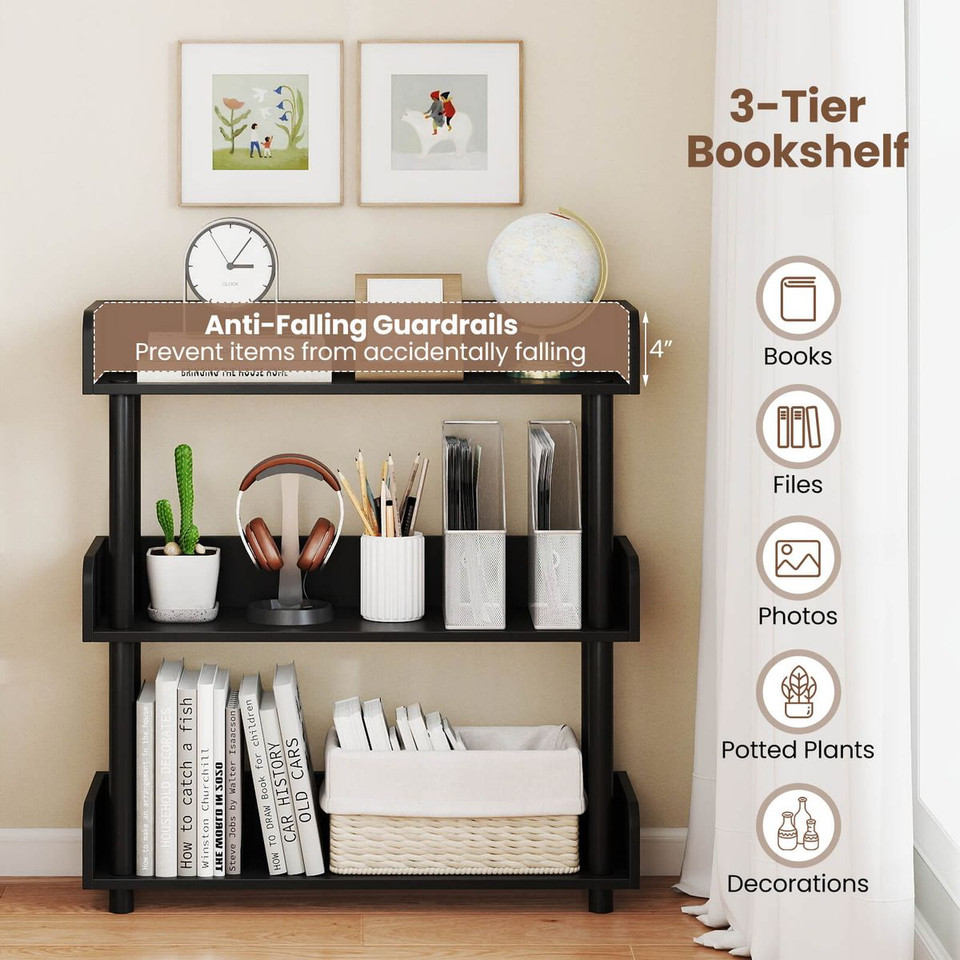 3-Tier Bookshelf with Anti-Tipping Kit and Guardrails product image