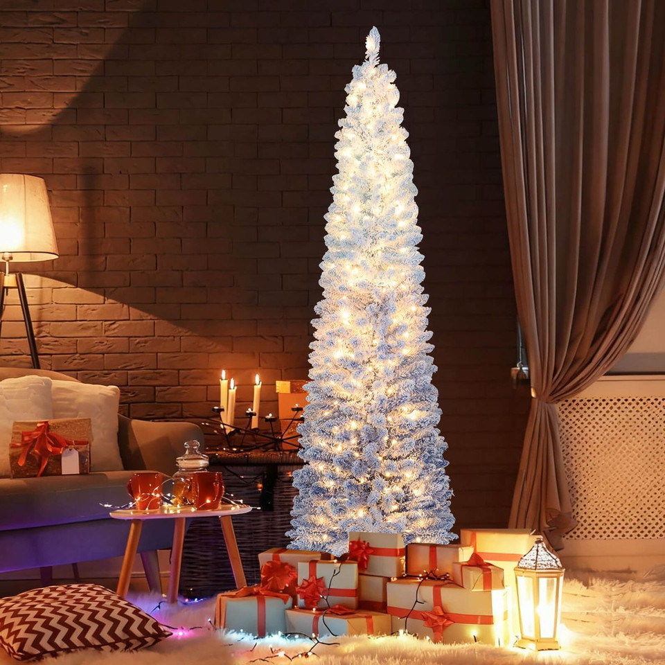 Snow-Flocked Christmas Tree with Warm White LED Lights  product image