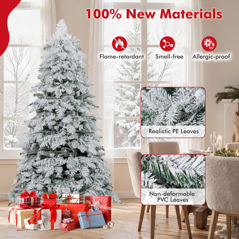 Snow-Flocked Artificial Christmas Tree with Warm White LED Lights product image