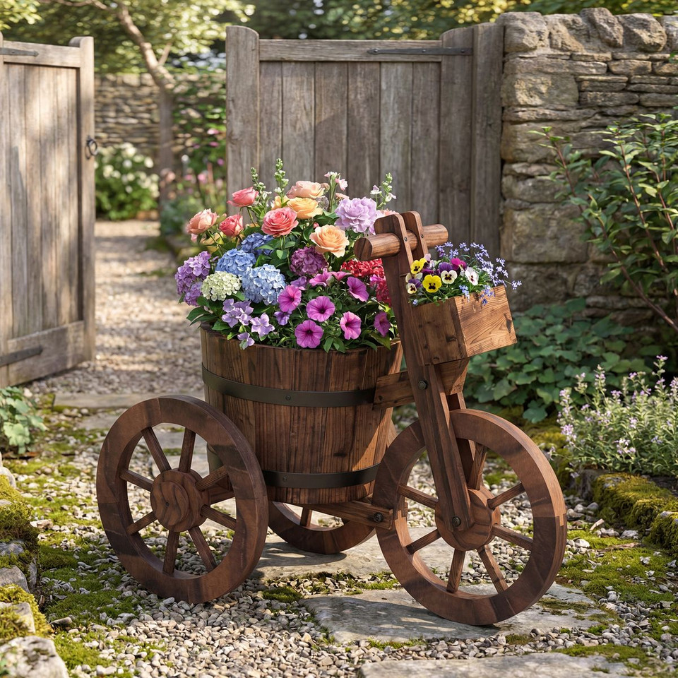 Rustic Wood Tricycle Planter (1- or 2-Pack) product image