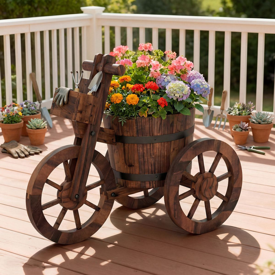 Rustic Wood Tricycle Planter (1- or 2-Pack) product image
