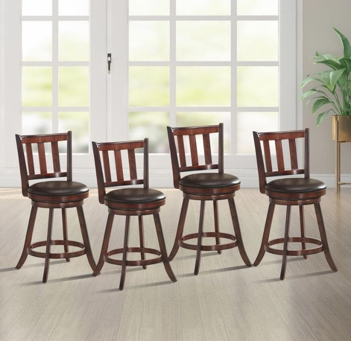 Brown Wood Leather Padded  Swivel Bar Stools (2 or 4 Pack) product image