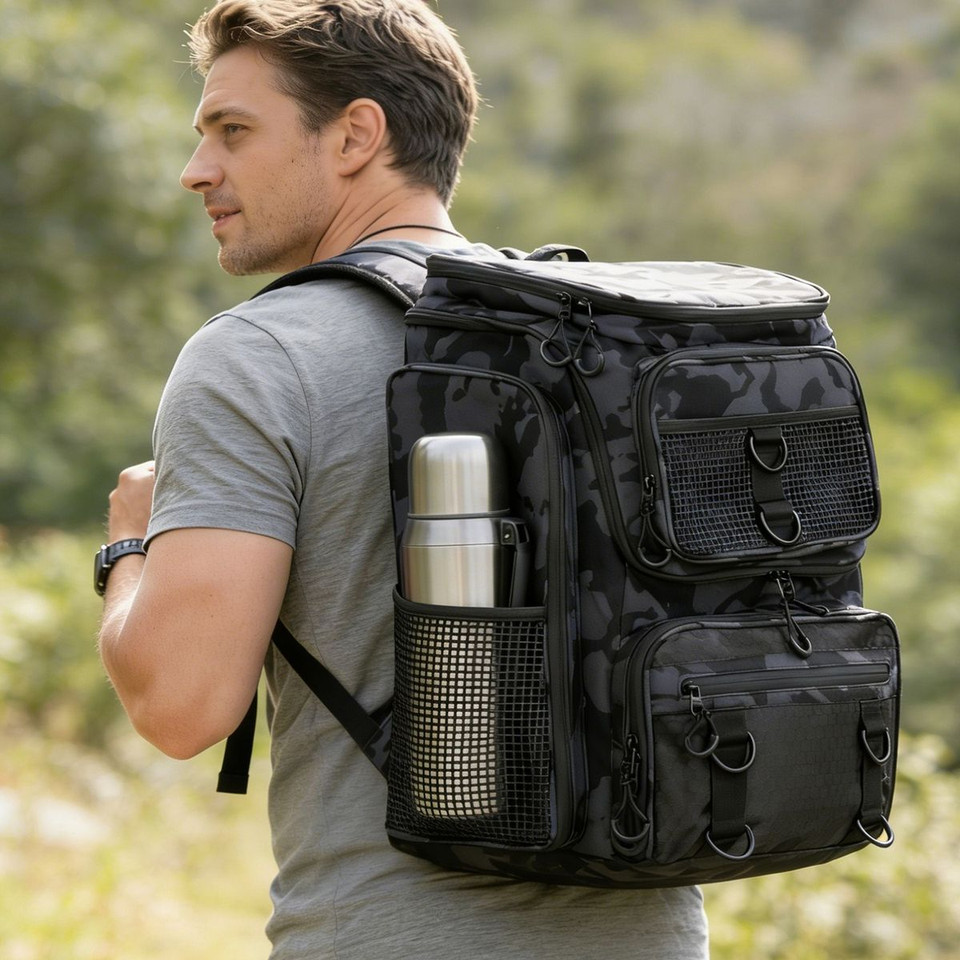 Fishing Backpack with Rod Holders and Multi‑Pocket Tackle Storage product image
