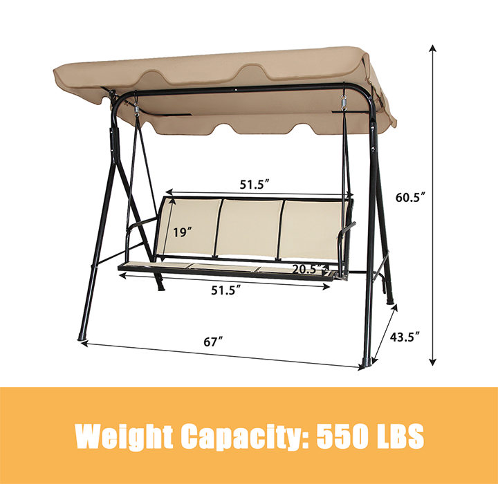 3-Seat 550-Pound Capacity Outdoor Canopy Patio Swing product image